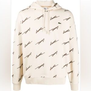 Lacoste Beige Hoodie with Signature Print